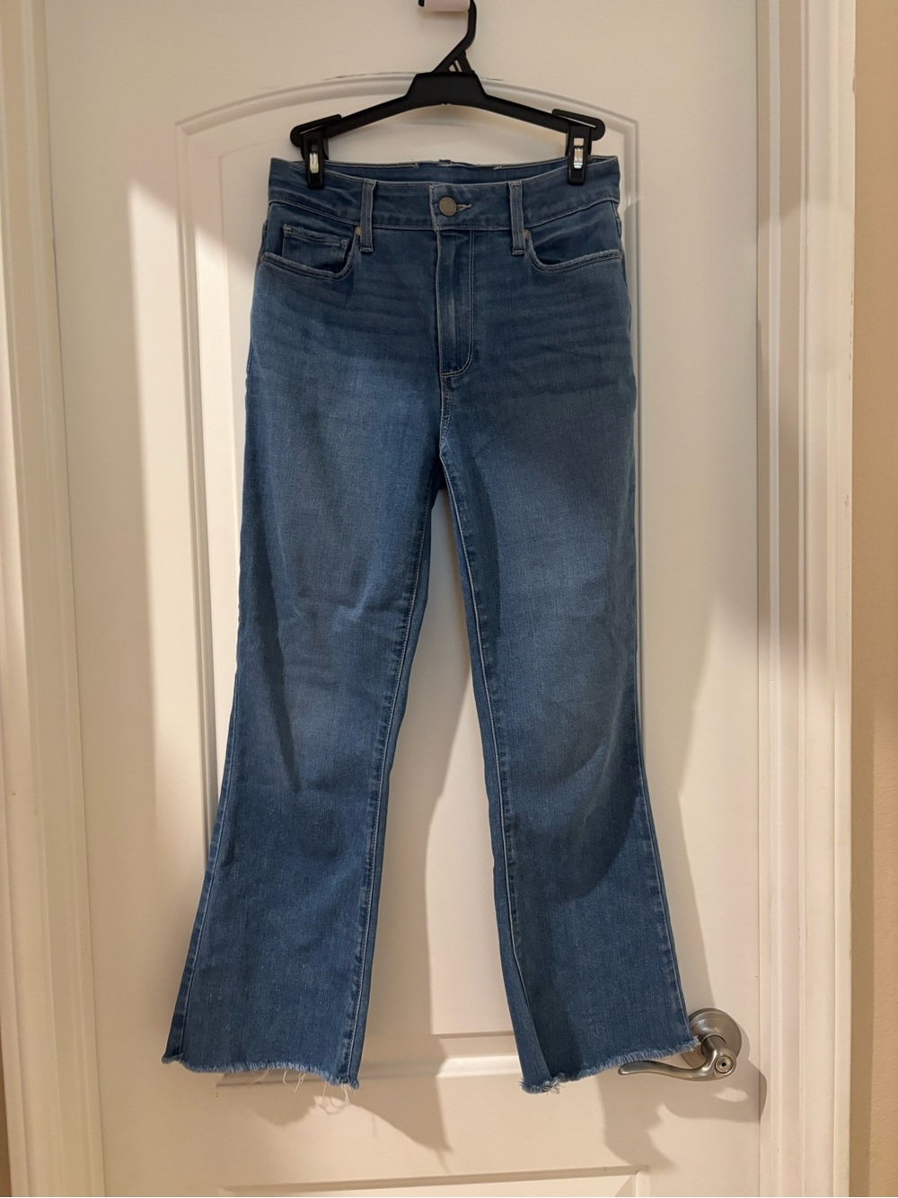 PAIGE Medium Blue High-Rise Flare Jeans
